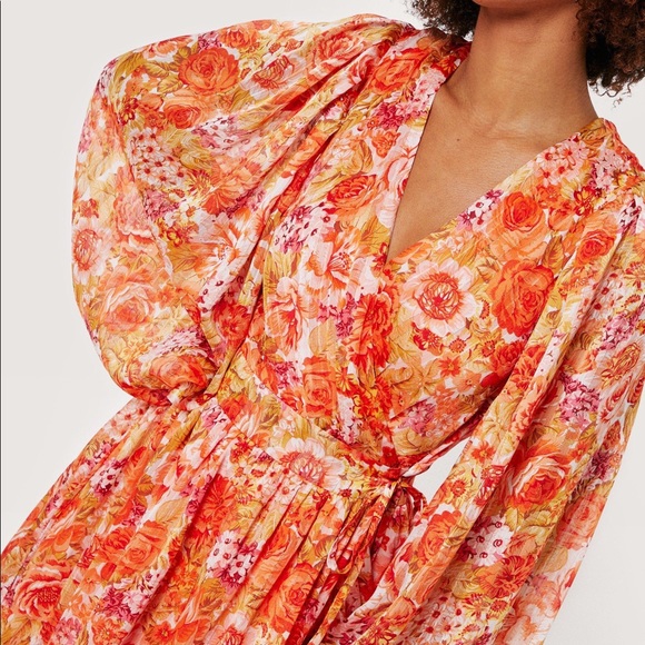Floral Print V Neck Split Hem Maxi Dress - Picture 3 of 6